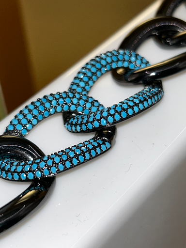 Pulseira Elos em Rodio Negro e Zirconias Turquesas