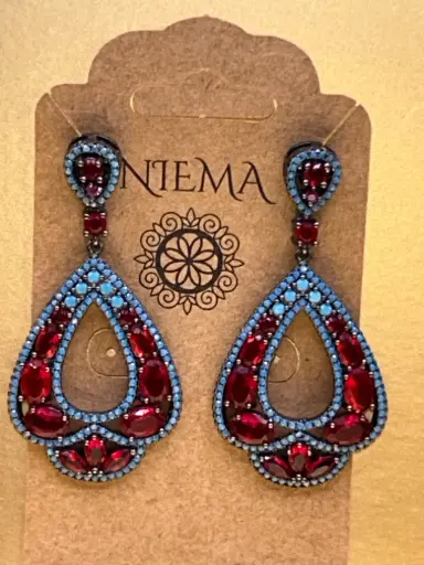 Brinco Chandelier Vermelho Turquesa